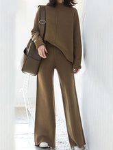Women High Neck Loose Sweater Wide Leg Pants Suit
